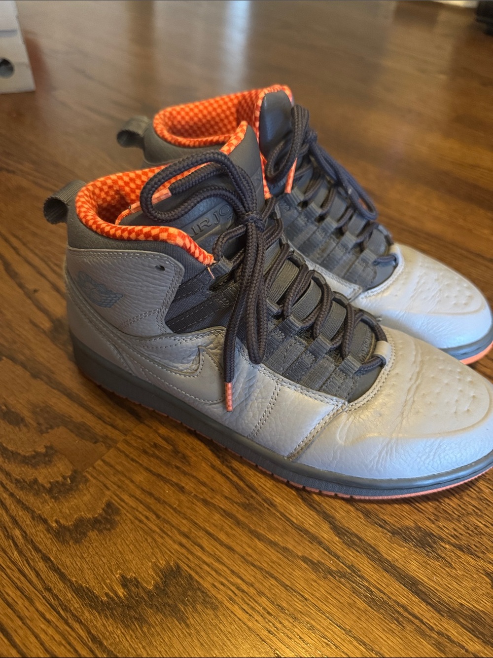Nike Men's Jordan  Gray and Orange High-Top Athletic Sneakers